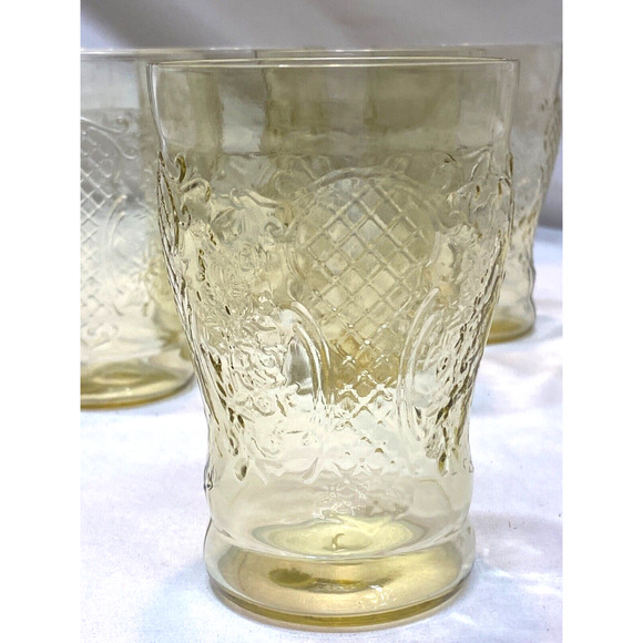 6 Federal Glass NORMANDIE "Bouquet and Lattice" Amber Flat Water Tumbler - Picture 2 of 6